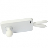 Силиконовый чехол для iPhone 4, 4S с ушами кролика и хвостом-подставкой (белый)
