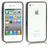 Тонкий металлический бампер для iPhone 4 / 4S (черный, со стразами)
