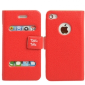 Чехол-книжка Table talk для iPhone 4 / 4S (красный, с тремя окошками)